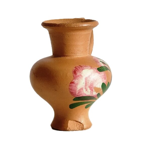 Vintage RARE Miniature Portugal Clay Jug Vase with Handpainted Floral Design - Picture 4 of 10